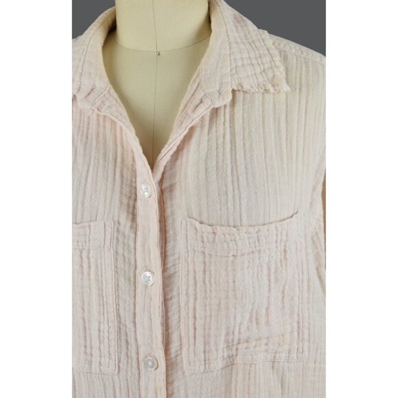 URBAN OUTFITTERS LUCA GAUZE FRAYED HEM BUTTON DOWN SHIRT - Picture 4 of 8